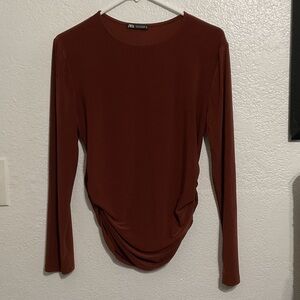 Zara Women's Rich Brown Long Sleeve Blouse